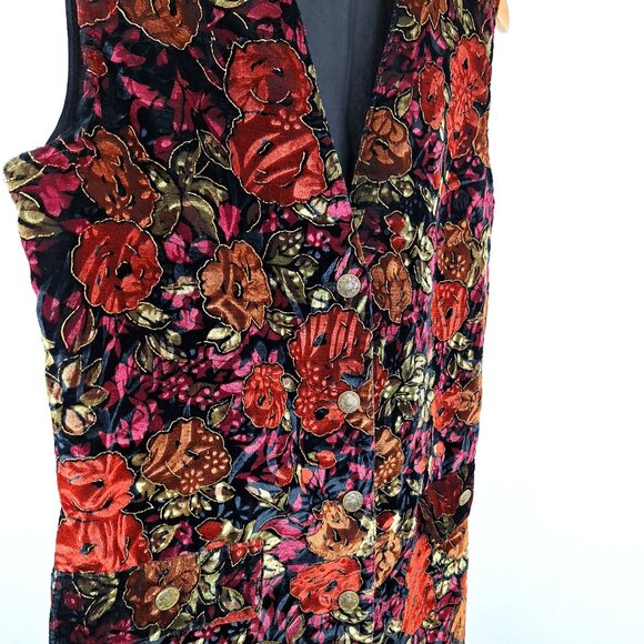 Velvet Flower Vest Waistcoat Size S. Button Up Whimsigoth Fairy Grunge Tapestry - Picture 6 of 16